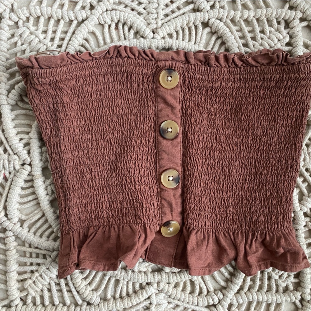 Mauve Smocked Tube Top with Button Detail small